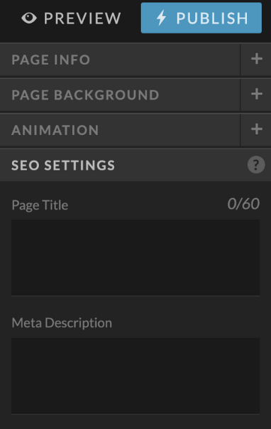 Showit SEO settings for page title and meta description