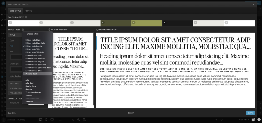Add a custom font to your Showit site styles